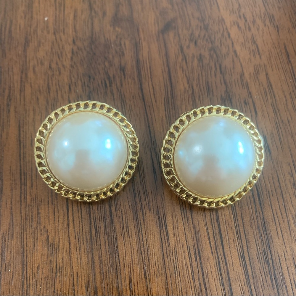 Givenchy Vintage Gold Tone Faux Pearl Costume Earrings